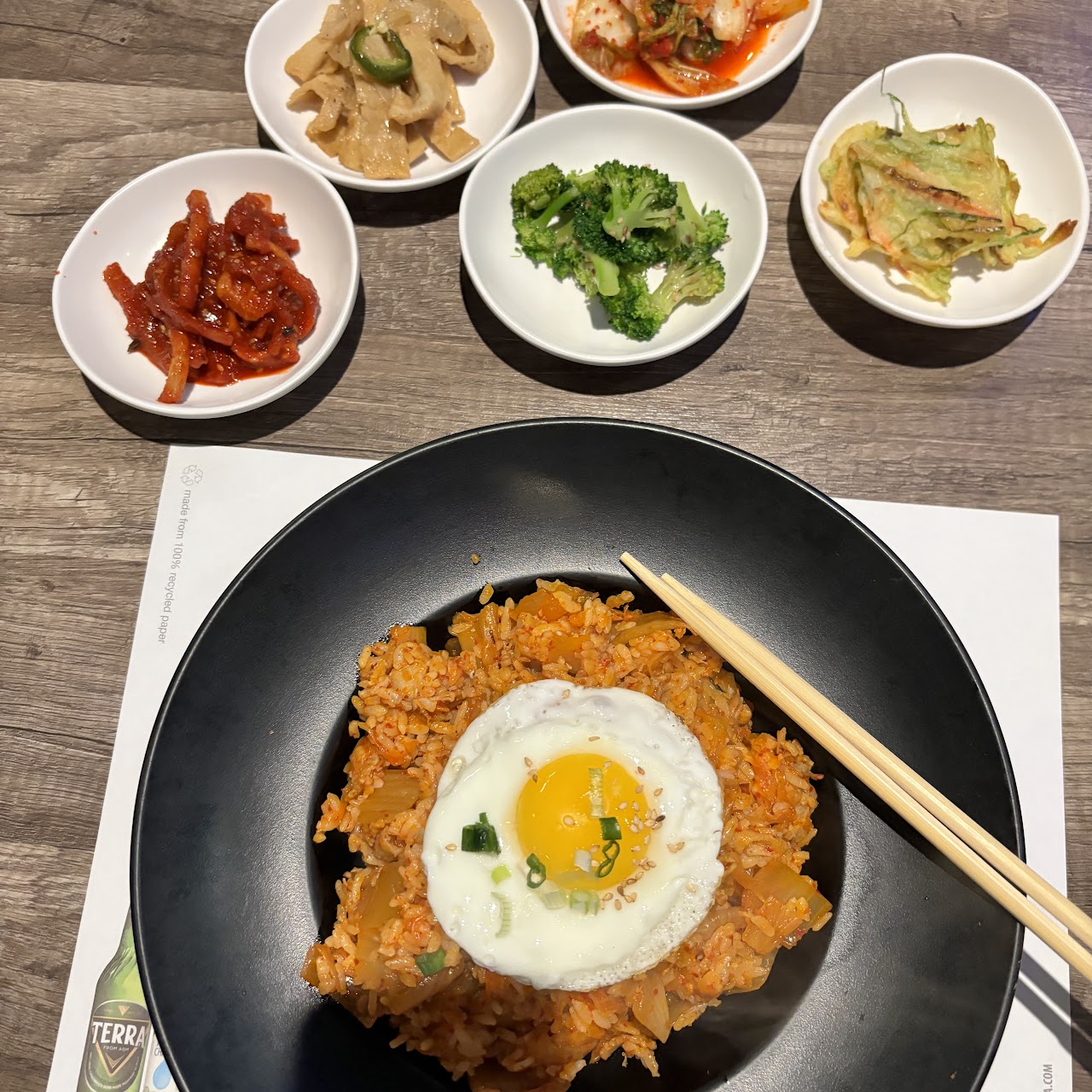 Hot stone bibimbap with a fried egg